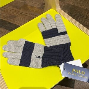 Kids Sz 4-7 Polo by Ralph Lauren Navy and Gray Knit Gloves